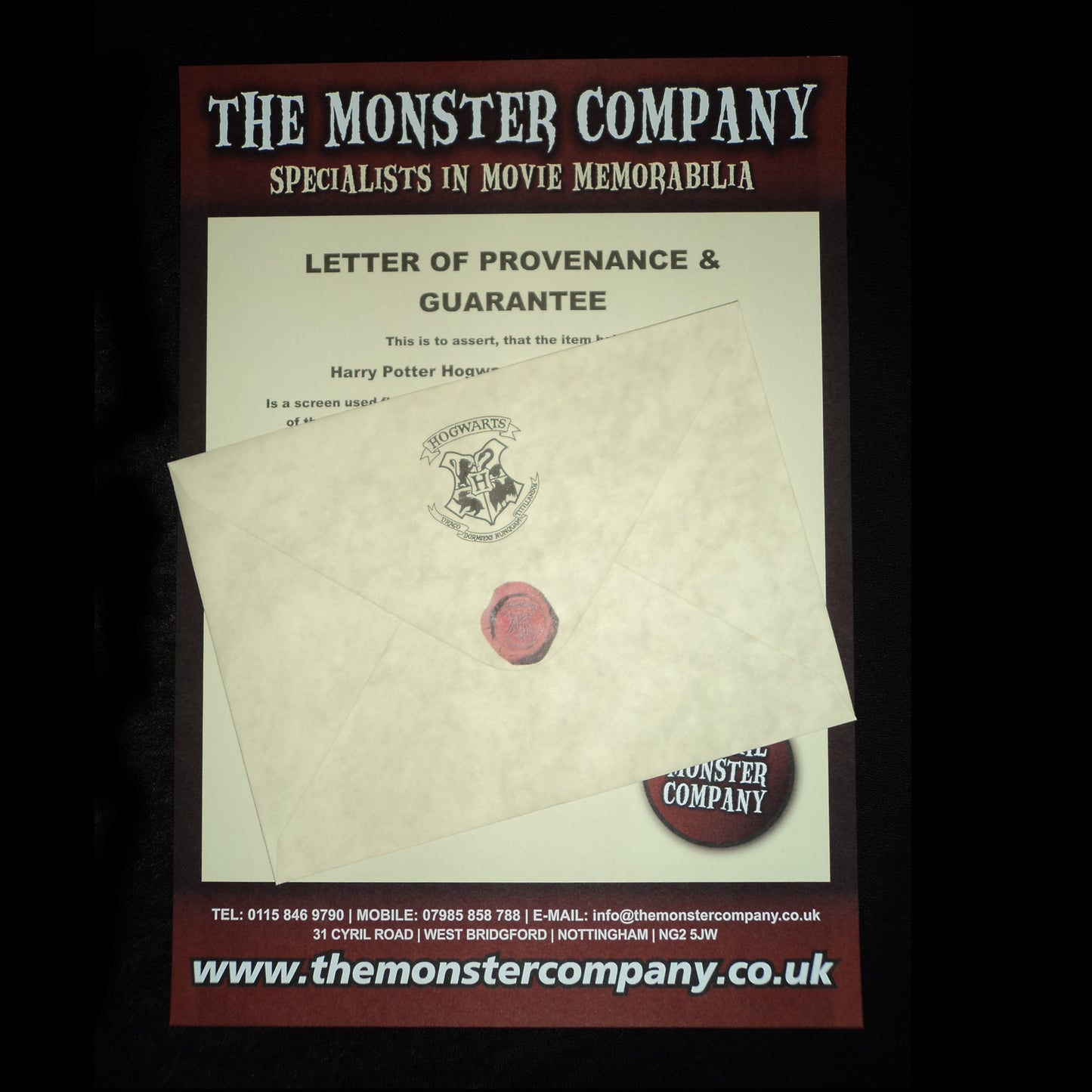 Harry Potter And The Philosopher's Stone Hogwarts Flying Invitation Screen Used Prop Letter