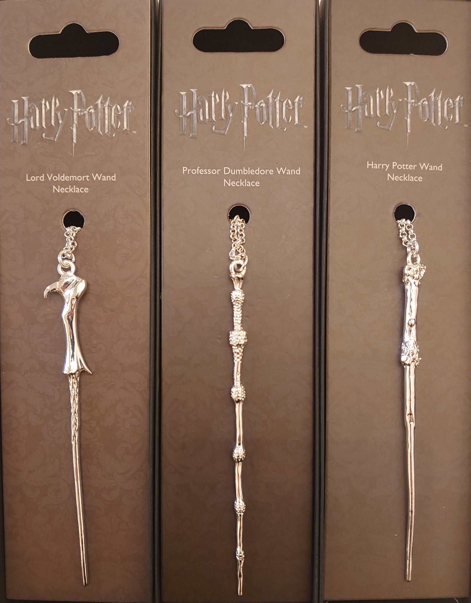 Harry Potter, Albus Dumbledore And Lord Voldemort Sterling Silver Plated Wand Necklaces By The Carat Shop