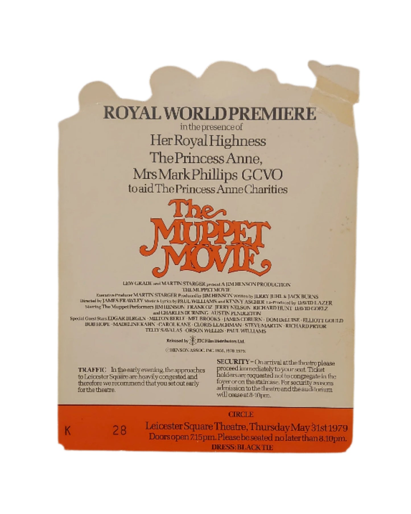 Vintage Jim Henson The Muppet Movie Show Royal World Premiere Seat Reservation 31st May 1979