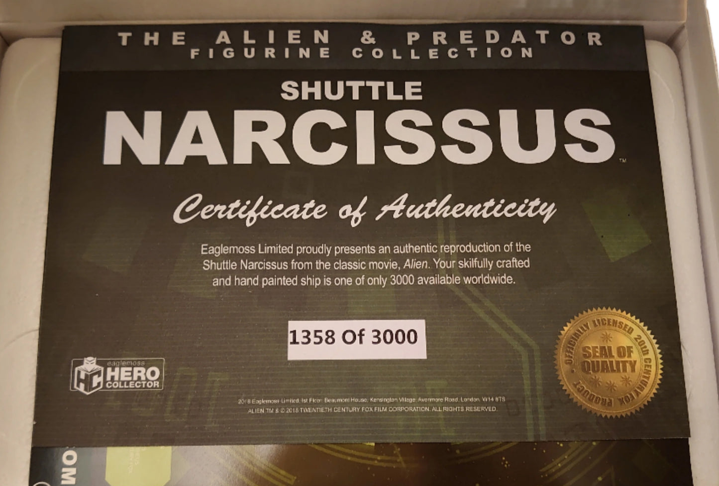 Eaglemoss Alien Shuttle Narcissus Escape Spacecraft HR Giger Syd Mead