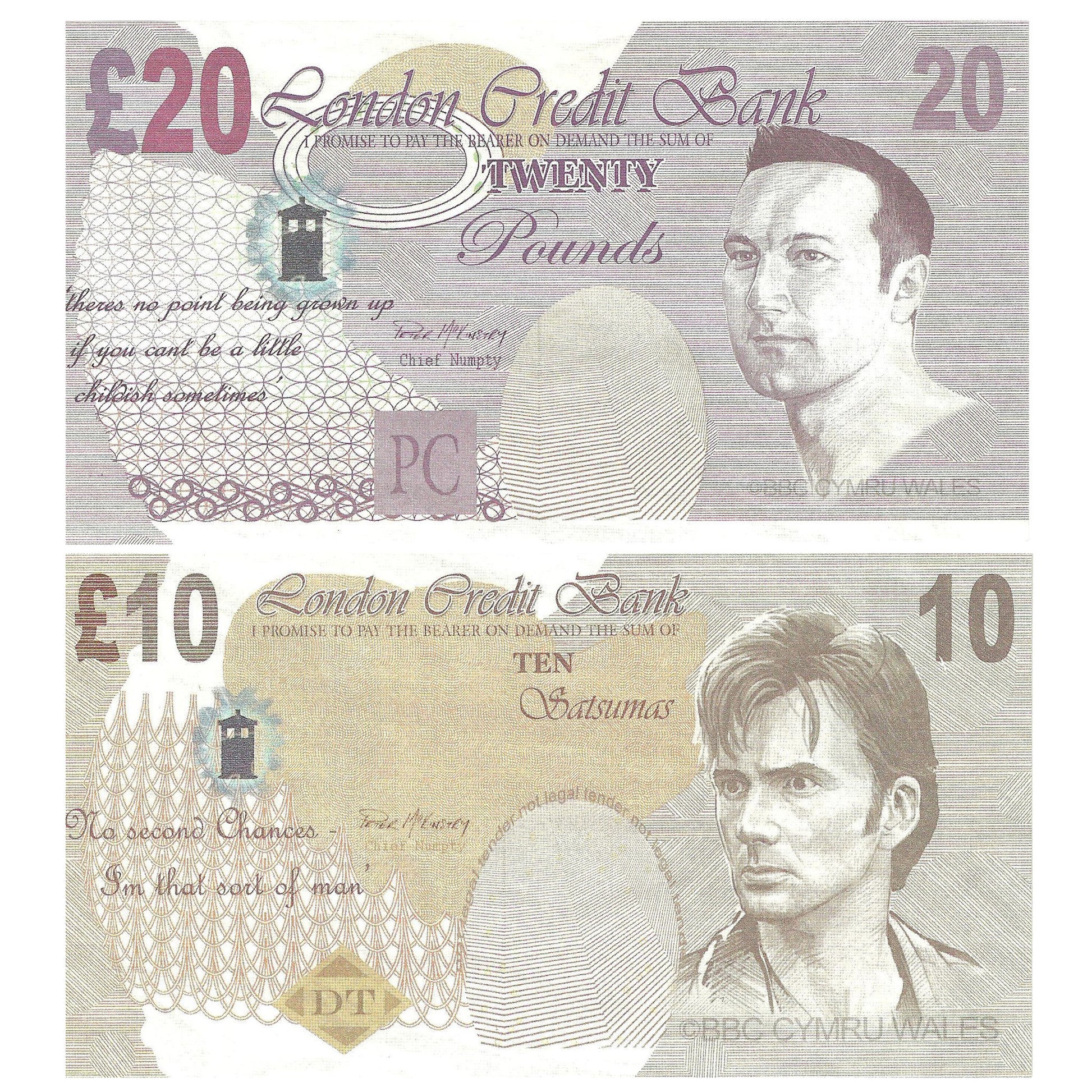 David Tennant 10th Doctor Who £10 Note Phil Collinson £20 Note Props BBC The Runaway Bride
