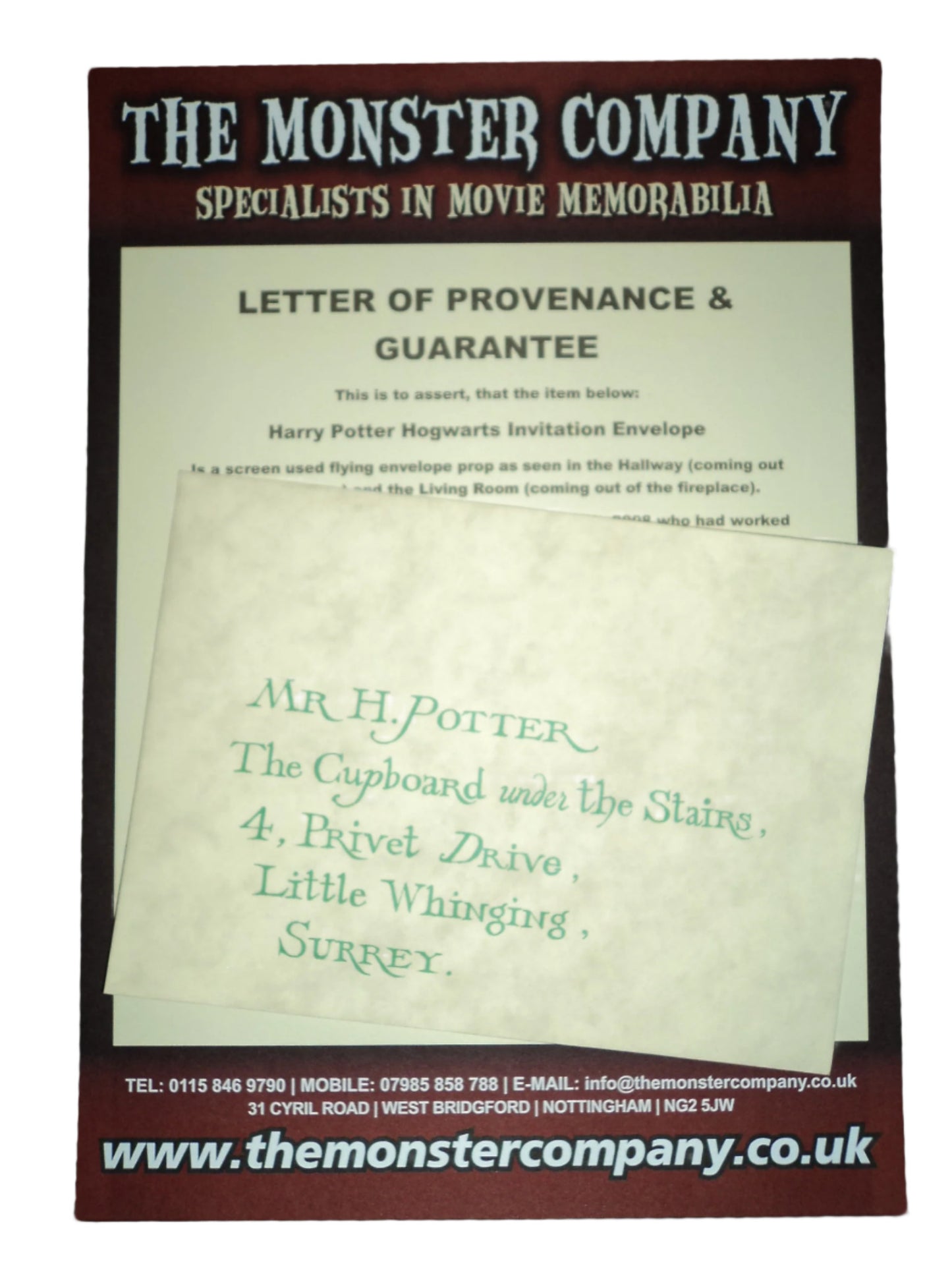 Harry Potter And The Philosopher's Stone Hogwarts Flying Invitation Screen Used Prop Letter