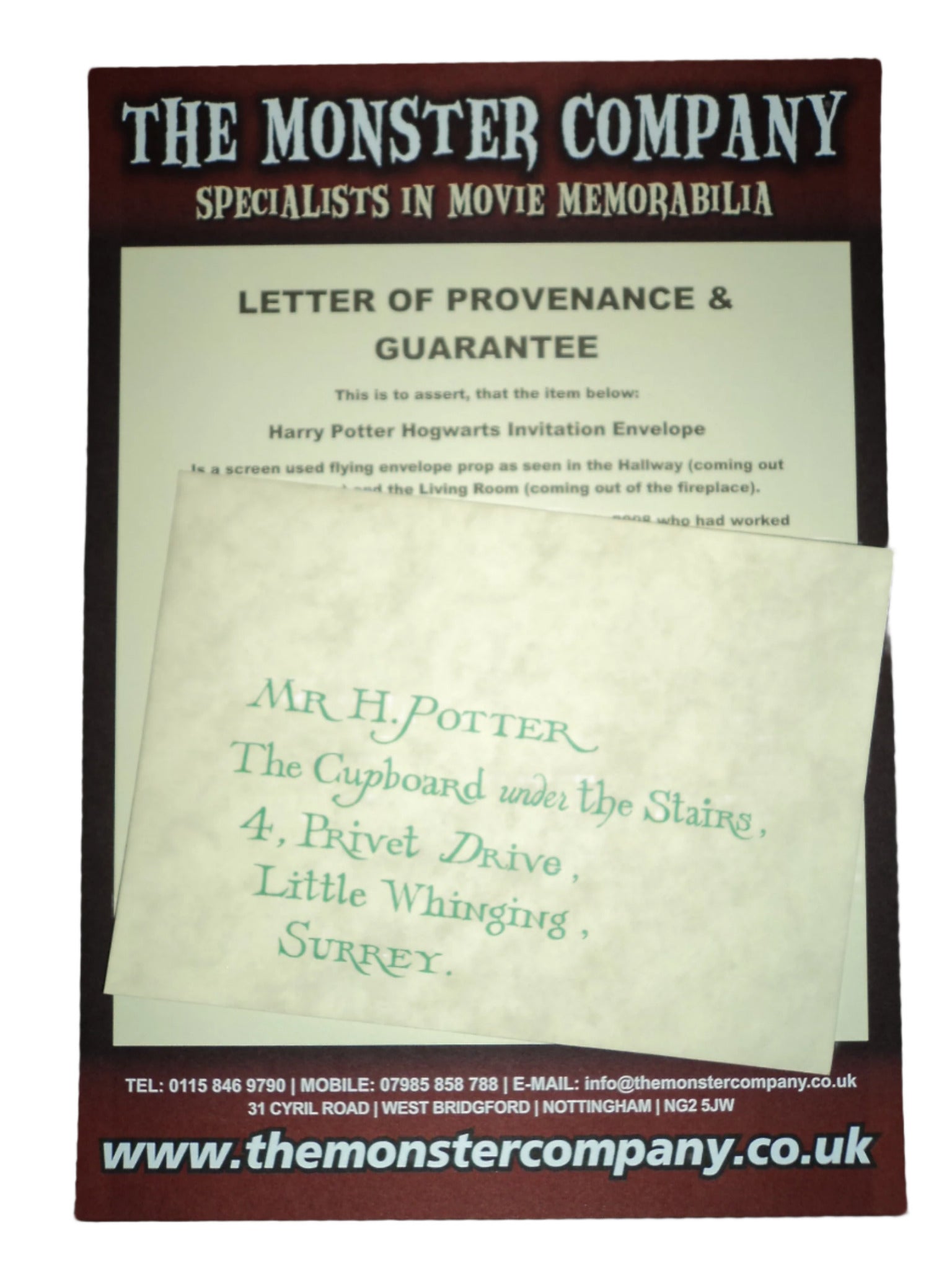 Harry Potter And The Philosopher's Stone Hogwarts Flying Invitation Screen Used Prop Letter