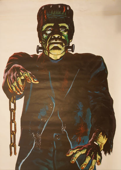 Original Vintage 1960s Frankenstein's Famous Monsters Of Filmland Door Poster Universal Monsters Boris Karloff