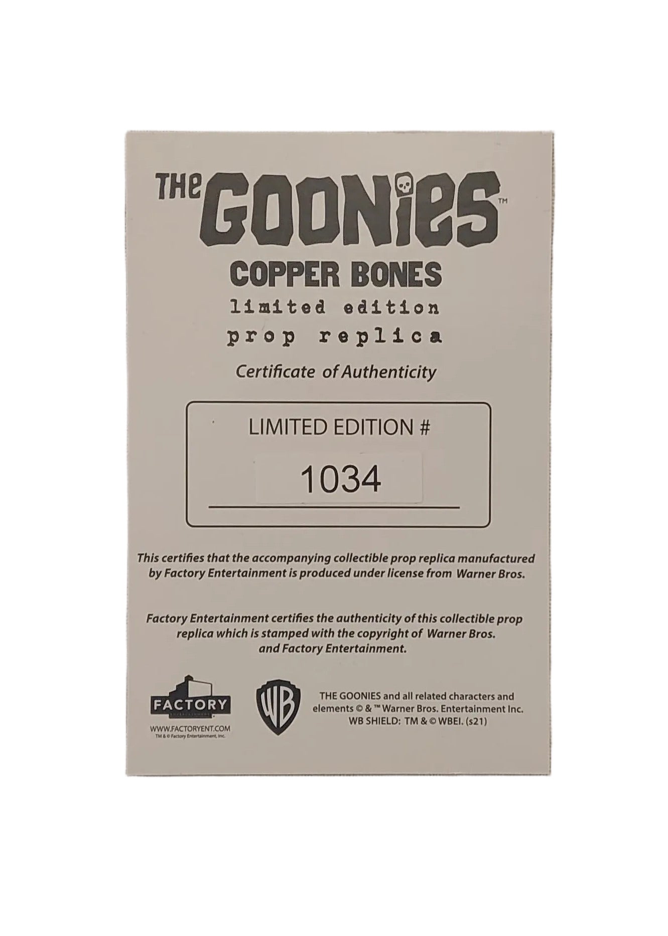 The Goonies Limited Edition Copper Bones Key Replica Prop By Factory Entertainment