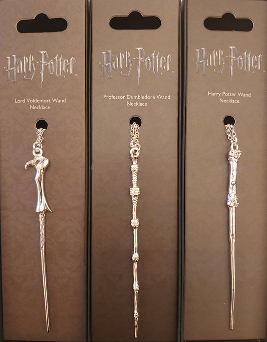 Harry Potter, Albus Dumbledore And Lord Voldemort Sterling Silver Plated Wand Necklaces By The Carat Shop