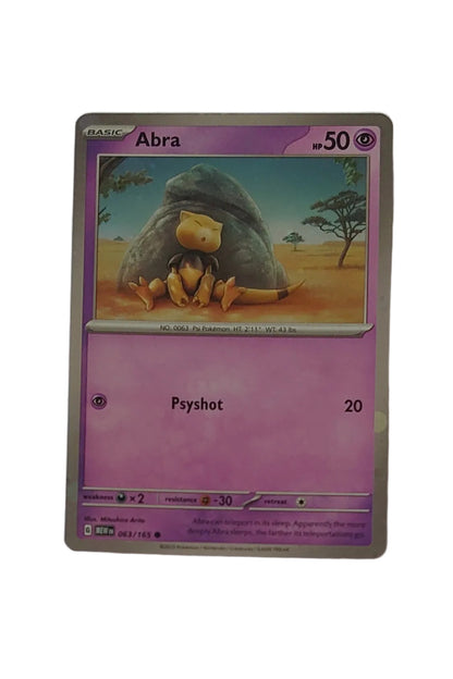 Pokemon Scarlet & Violet Cosmos Holographic Foil Abra Card With Mewtwo High Definition Tail Swirl 063/165
